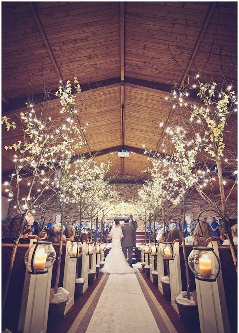 lit up trees are perfect for lining up the aisle, this is pure magic