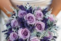 13 violet lavender, lilac roses and pale miller for an eye-catchy bouquet