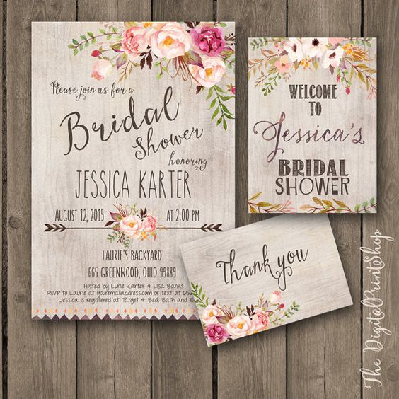 A garden bridal shower invitation with rustic touches