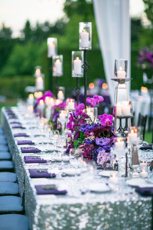 ultra violet napkins and bold violet, burgundy and purple wedding centerpieces for a trendy look