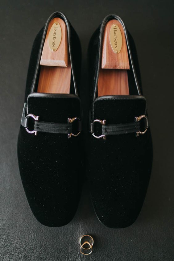 black velvet groom shoes with pretty detailing