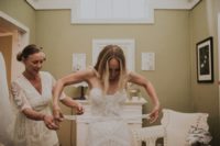 02 The bride opted for a gorgeous boho lace strapless wedding dress by Rue de Seine