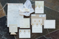 02 The wedding invitation suite was done in neutrals with a diamond print