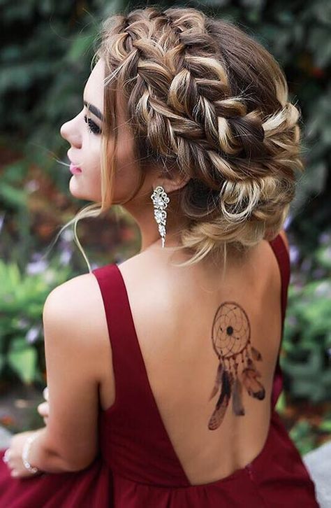 a double braid updo with some locks down for very long hair looks wow