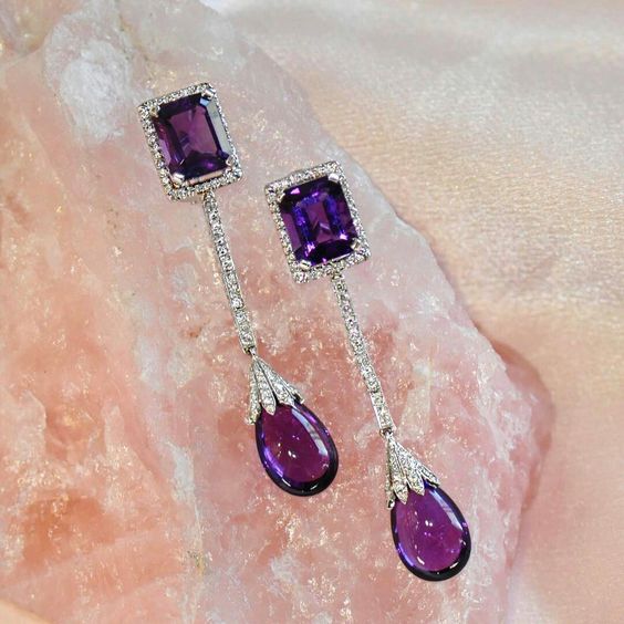 a pair of gorgeous amethyst wedding earrings with rhinestones will make your bridal look amazing