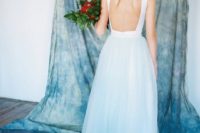 02 a sleeveless cutout back A-line wedding dress with an ombre blue skirt for a coastal or seaside bride