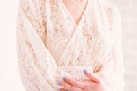 03 a chic short off-white lace bridal robe with long sleeves plus your wedding lingerie under it