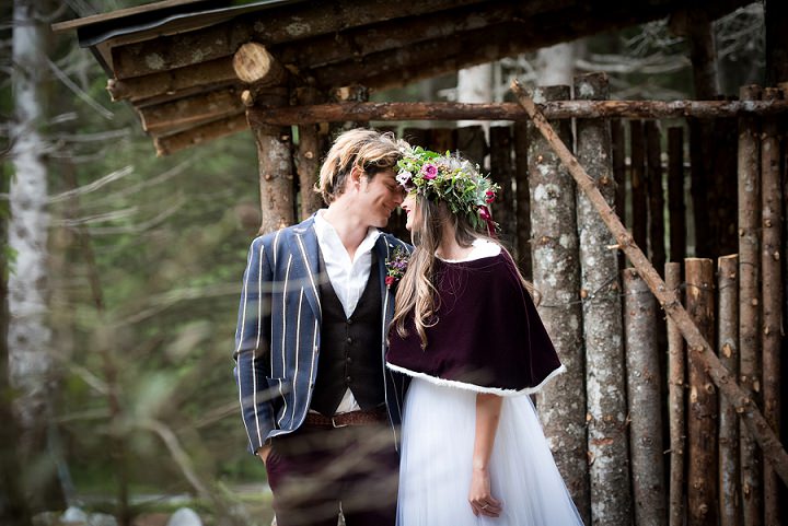 A plum-colored coverup with a wwhite faux fur trim was also tried on by the bride