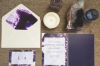 06 amethyst-inspired wedding invitation suite with geometric details