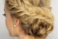07 a braided updo with a low braided bun is a timeless idea that suits many styles