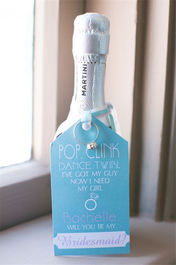 a mini bottle of martini is a great idea to pop up the question