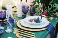 10 amethysts and purple glass that match to create a trendy and bold tablescape