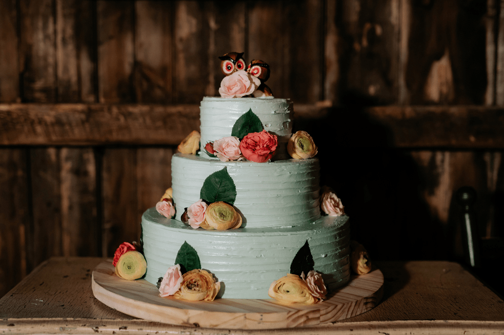 The wedding cake was a mint textural one topped with fresh blooms