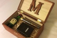 12 a small box with a cigar, a little alcohol bottle, a lighter – just add a tag and voila