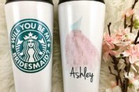 12 personalized Starbucks cups with names and watercolor dresses painted
