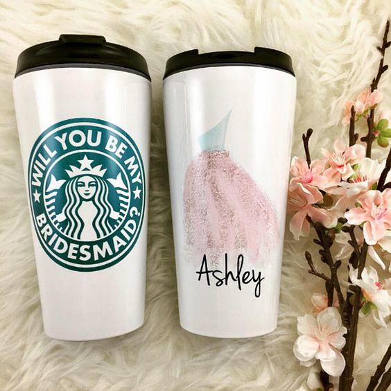 personalized Starbucks cups with names and watercolor dresses painted