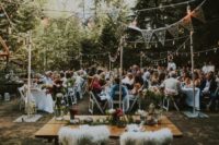 cozy forest wedding reception
