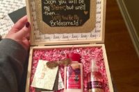 13 a pink box with glitter touches, chocolate, a body lotion and spray