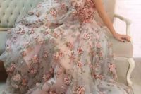 13 pink strapless sweetheart neckline wedding dress with realistic pink rose appliques