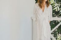 15 a boho lace long bridal robe with half sleeves and sashes is a great idea if your wedding is a free-spirited one