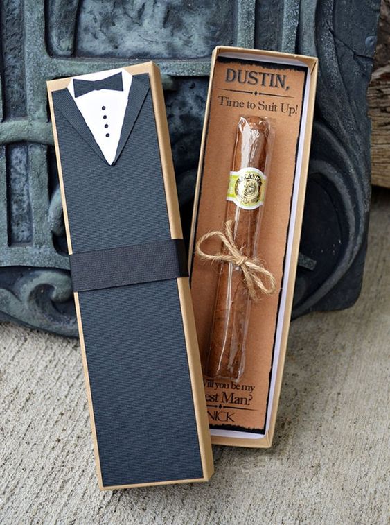 a tuxedo box with a cigar is a great idea to pop up the question for your box