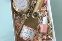 18 a cute box with pink nail polish, a bottle of brut and a spa candle is great for asking the question
