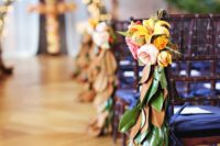 18 magnolia leaf, lilies and penoy posies for decorating the aisle