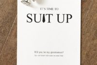 19 a card with cuff links is a great idea to pop up the question and give an accessory to wear on your big day