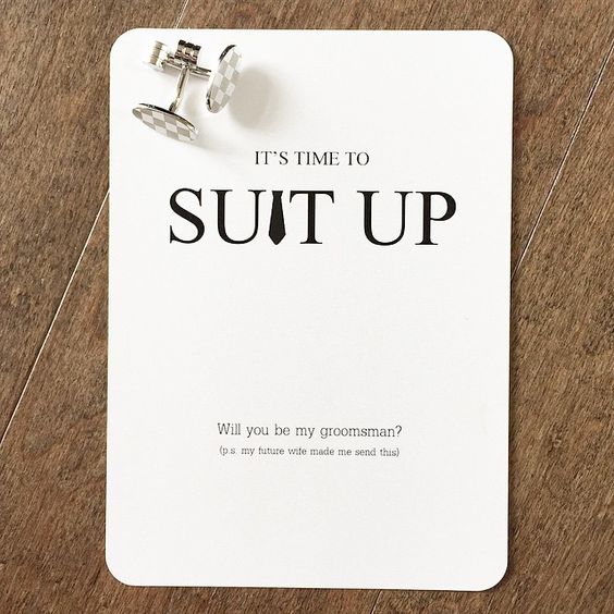 a card with cuff links is a great idea to pop up the question and give an accessory to wear on your big day