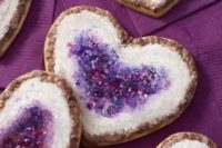 25 amethyst heart-shaped cookies are a cute and sweet idea for your dessert table