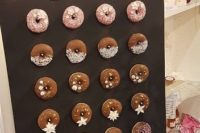 03 a chalkboard donut wall topped with LED lights is a cute idea