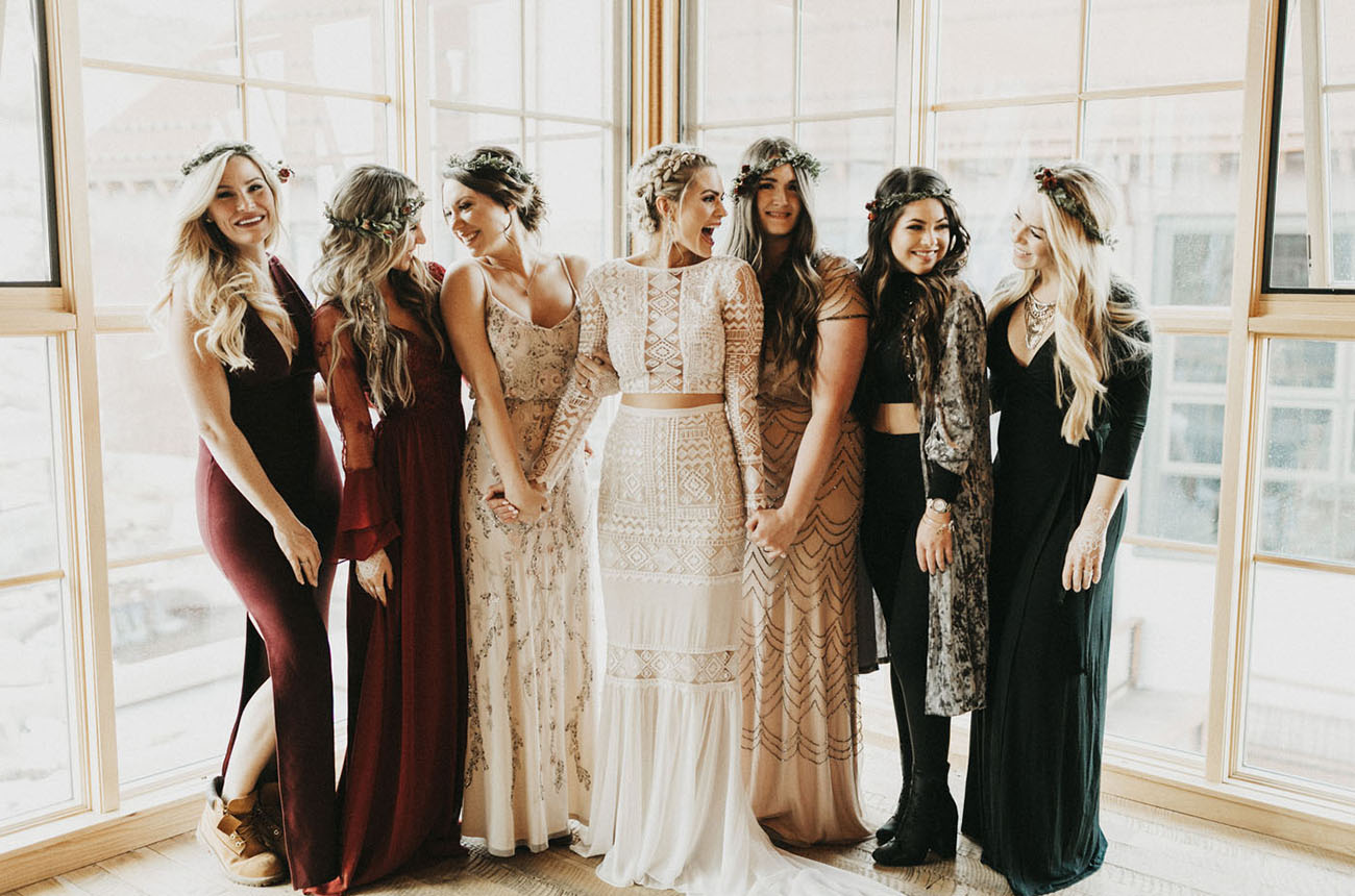 The bridesmaids were rocking different outfits, and one girl was even wearing leggings