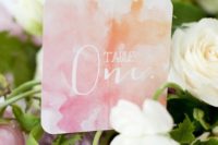 08 watercolor orange and pink wedding table number in the blooms