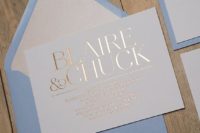 09 dusty blue, white and gold foil wedding invitation suite