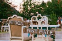 16 the couple’s chairs decorated with wooden plaques Captain and First Mate