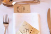 17 a origami wedding proglam or menu made of craft paper and with a tag and yarn for a rustic wedding