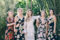 18 dark mismatched floral print dresses with and without sleeves for a boho wedding