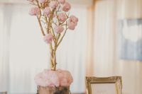 19 pink cotton candy tree and bags of ombre cotton candy bags for styling a favor table