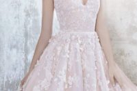 26 a spaghetti strap blush wedding ballgown with lace appliques by Hayley Paige