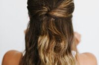 a half updo with a bump on top, twists and waves down is a cool idea for medium length hair