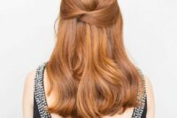 an easy and cool criss-cross half updo with a sleek top and straight hair down can be made very fast