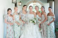 beautiful and feminine maxi neutral floral bridesmaid dresses for a delicate spring or summer wedding