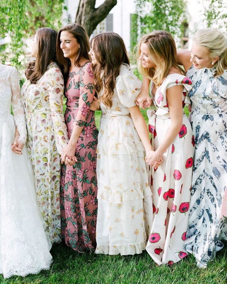 beautiful maxi floral bridesmaid dresses with long and short sleeves are amazing for a spring or summer wedding