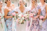 beautiful mismatching pastel ruffle midi bridesmaid dresses are great for a spring or summer wedding