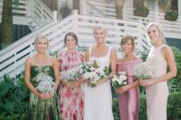 blush, pink and green midi and maxi bridesmaid dresses for a lovely and glam summer wedding