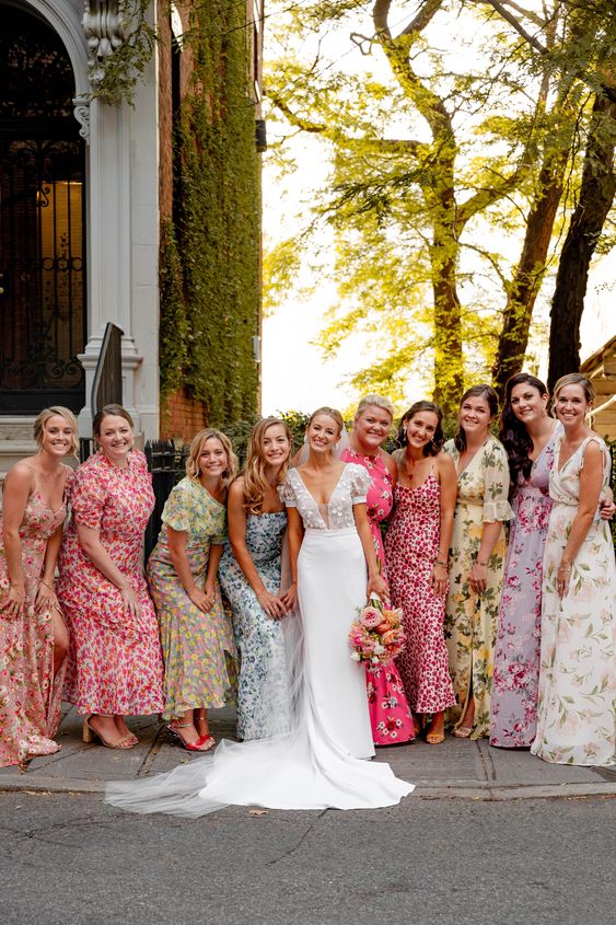 fantastic colorful floral print maxi bridesmaid dresses for a spring or summer wedding look extra bold and cool
