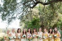 mismatching bold and pale yellow midi and maxi bridesmaid dresses with and without prints are cool for summer