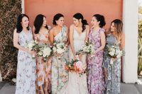 mix and match floral midi and maxi bridesmaid dresses will do for a spring or summer floral-filled wedding