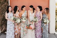mix and match midi and maxi floral bridesmaid dresses are a great solution for spring and summer