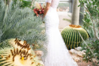 03 The bride was wearing a chic white mermaid wedding dress with floral appliques, an illusion back and neckline